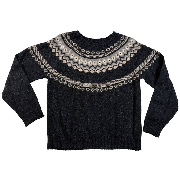 Vintage Weatherproof Fair Isle Knit Sweater Womens M Black Multi Nordic Scandi - Picture 1 of 9